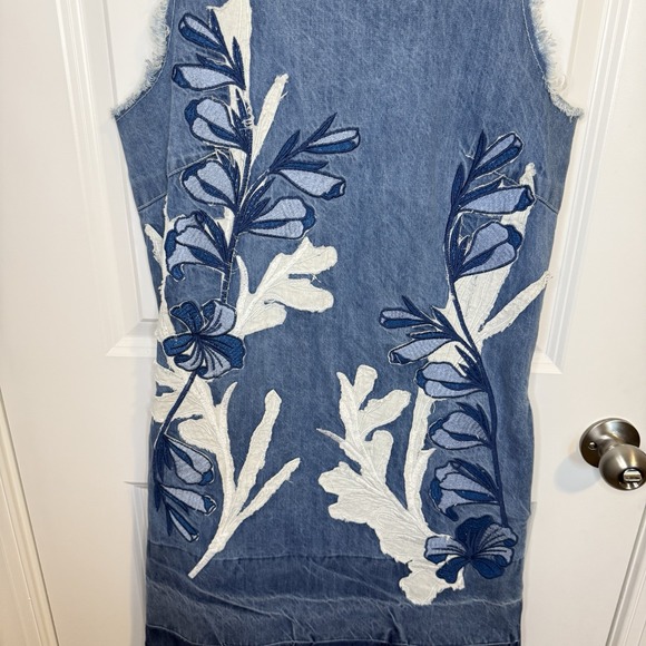 Adore Women's Medium Denim Patch Work Sleeveless Dress Floral Boho Floral‎ Midi - Picture 2 of 6